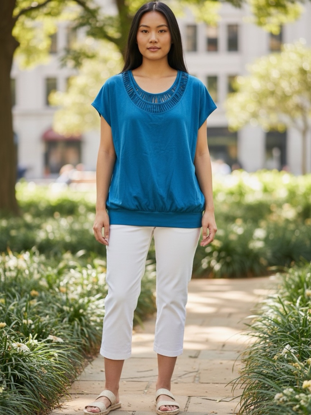 Lane Bryant Teal Short Sleeve Scoop Neck Top